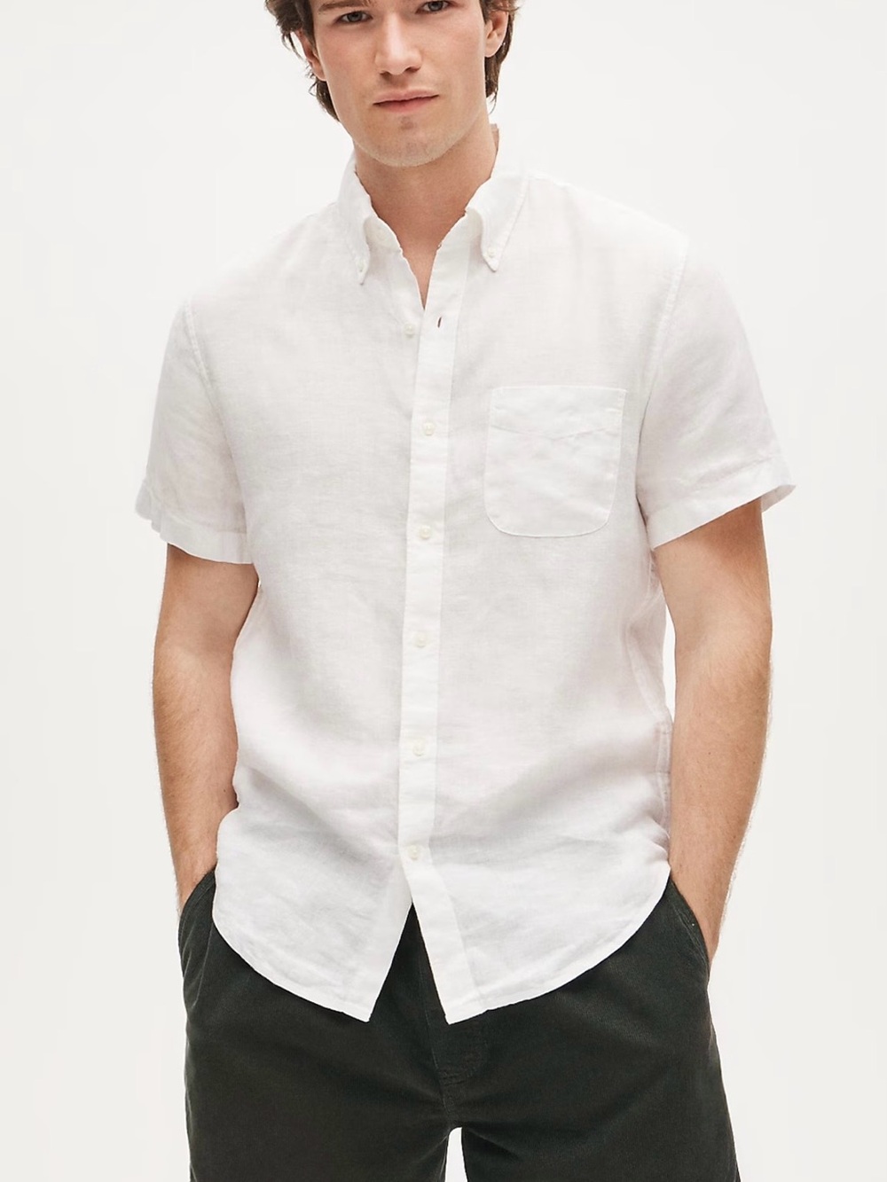 J. Crew White Short-Sleeve Linen Button-Down Shirt